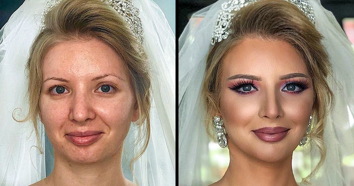 20 spektakularnych zdjęć panien młodych przed i po makijażu ślubnym